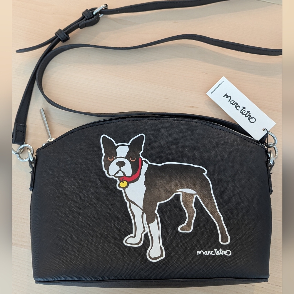 NWT Marc Tetro Crossbody Bag Purse French BullDog Black Puppy vegan leather